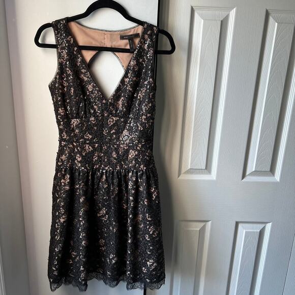 BCBG Maxazria Katarina Black Lace Sequin Open Back Dress - Size 4 - Picture 1 of 13